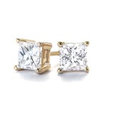 1Ct tw Princess Diamond Stud Earrings 14Kt Yellow Gold 
